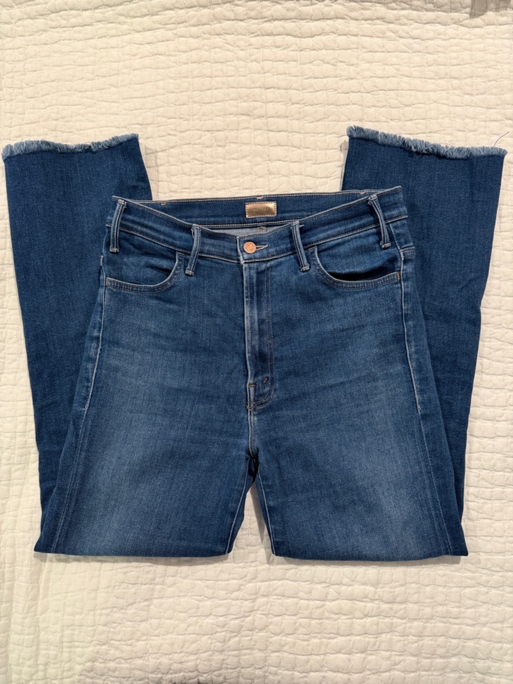 MOTHER Hustler Ankle Fray Dark Blue Jeans